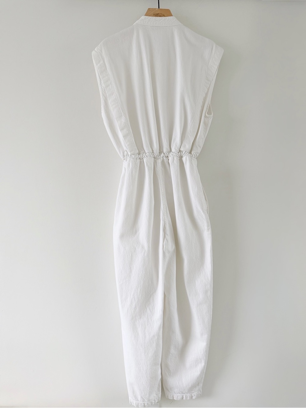 Zara White Denim Utility Jumpsuit Sleeveless Barrel Leg Snap Front Size M - Picture 7 of 11